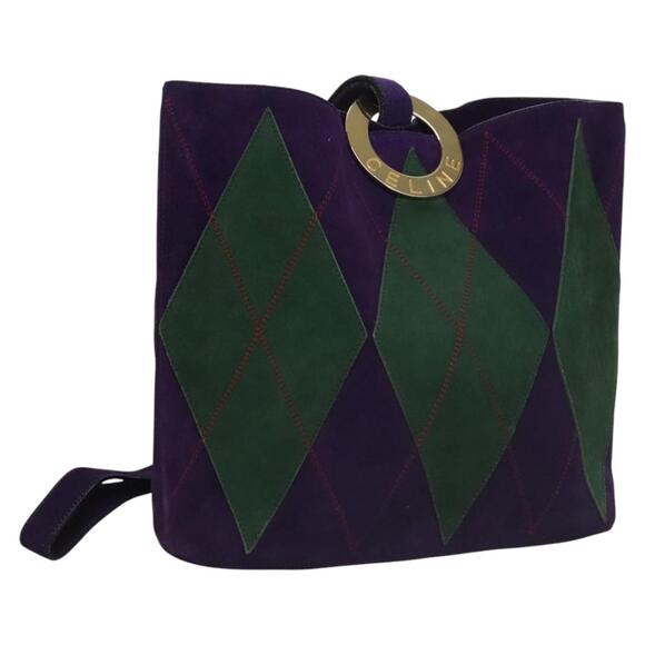 CELINE Circle Shoulder Bag Suede Purple Green Gold - Picture 1 of 12